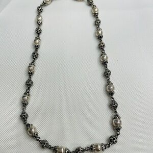 Vintage STERLING SILVER BALL & Round PIERCED SCROLL BEAD NECKLACE 16”